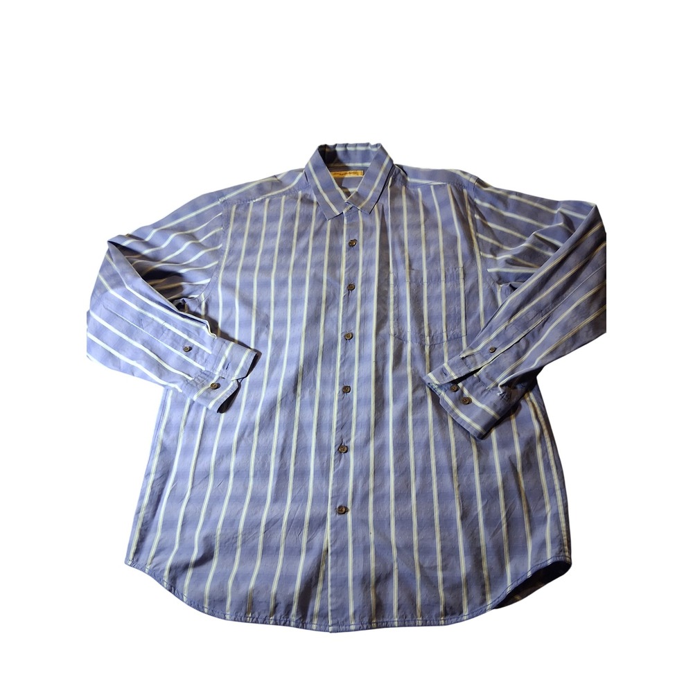 Tommy Bahama Mens Large Purple White Stripe Cotton Silk Long Sleeve Button Shirt
